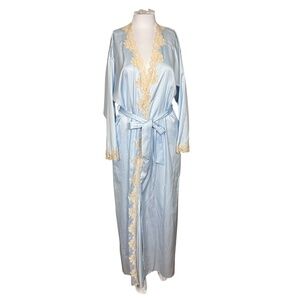 Miss Elaine Robe Womens Small Satin Thick Lace Trim Long Belted Maxi Vintage